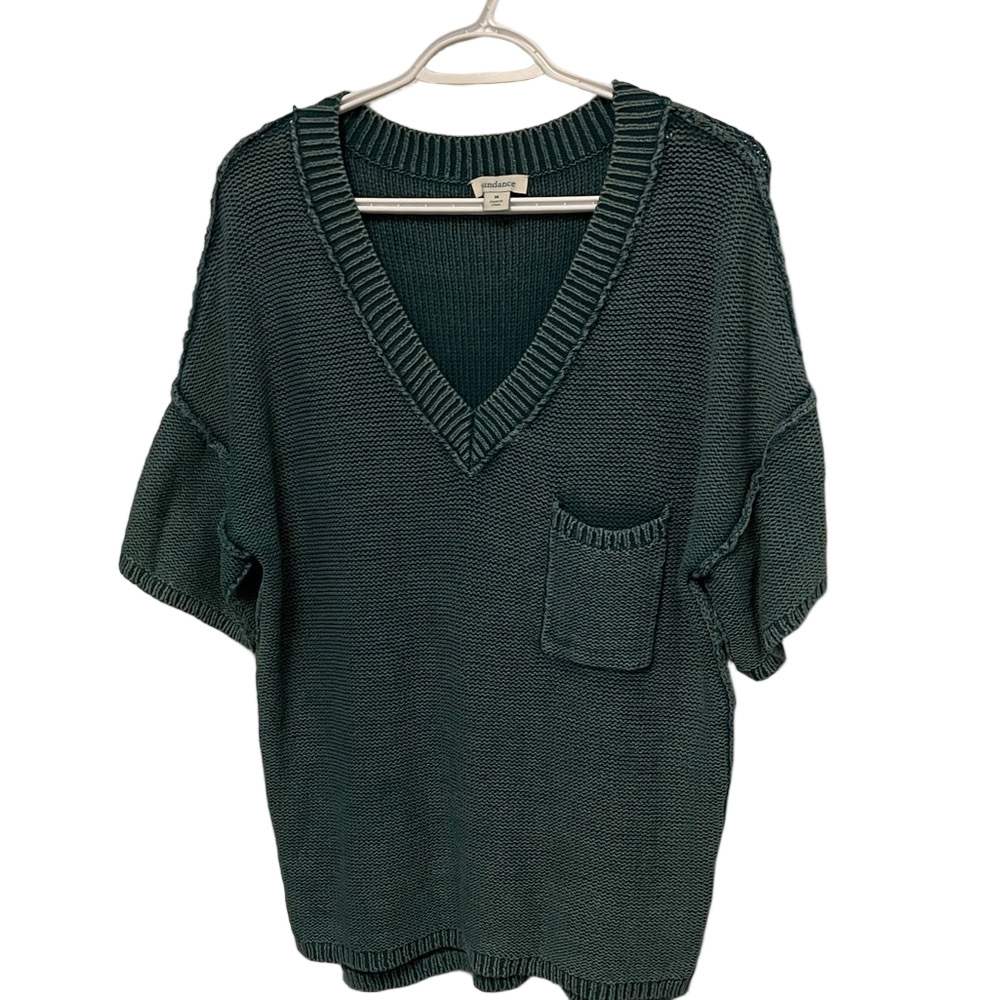 Women’s Sundance Teal V-Neck Short Sleeve Cotton Sweater Size Medium